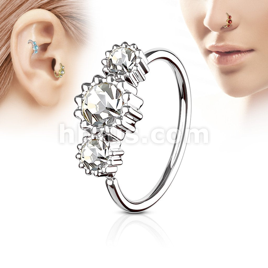 316L Surgical Steel 3 Round CZ Set 316L Surgical Steel Hoop Ring for... - Image 3