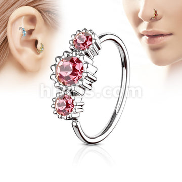 316L Surgical Steel 3 Round CZ Set 316L Surgical Steel Hoop Ring for... - Image 4