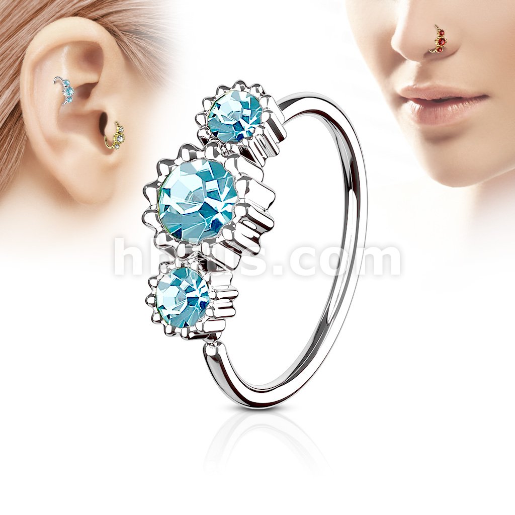 316L Surgical Steel 3 Round CZ Set 316L Surgical Steel Hoop Ring for... - Image 5