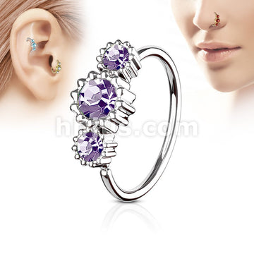 316L Surgical Steel 3 Round CZ Set 316L Surgical Steel Hoop Ring for... - Image 6