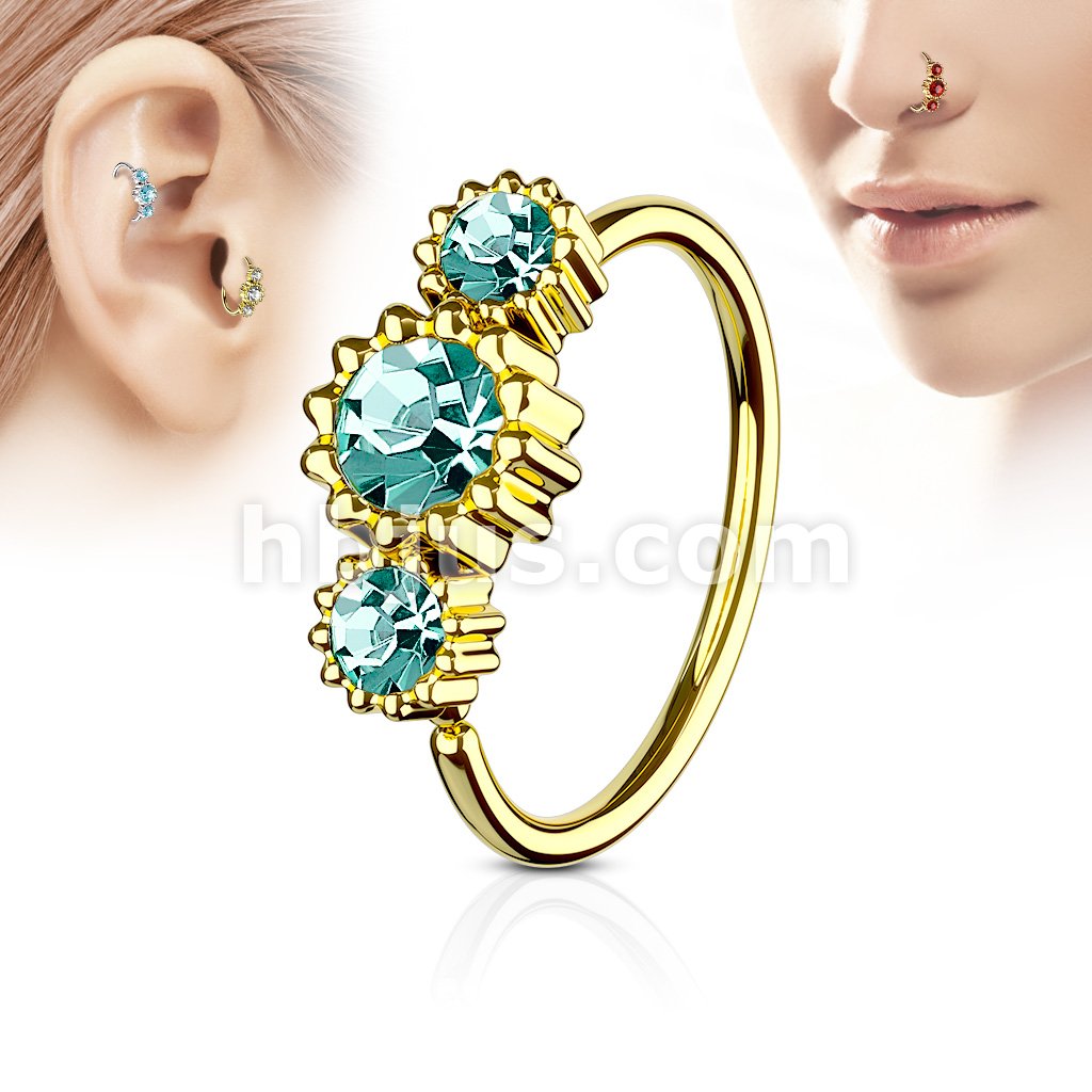316L Surgical Steel 3 Round CZ Set Gold IP Plated 316L Surgical Steel... - Image 4