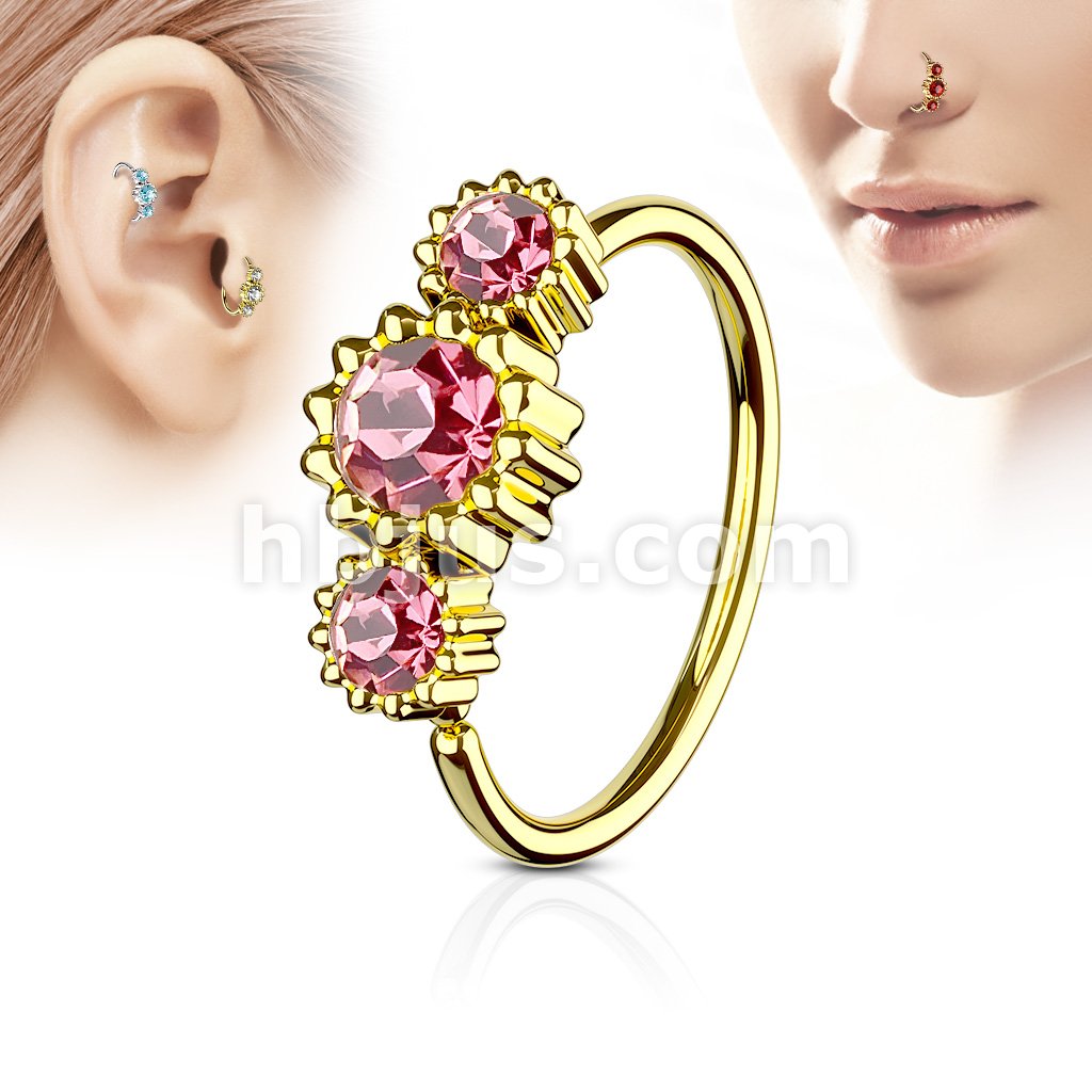 316L Surgical Steel 3 Round CZ Set Gold IP Plated 316L Surgical Steel... - Image 5