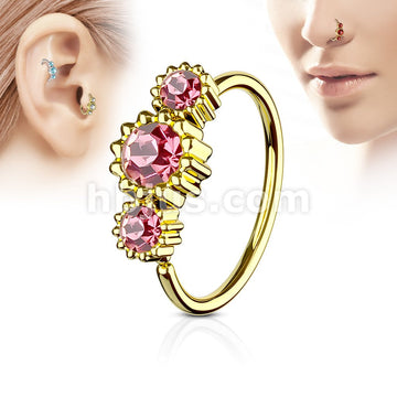 316L Surgical Steel 3 Round CZ Set Gold IP Plated 316L Surgical Steel... - Image 5