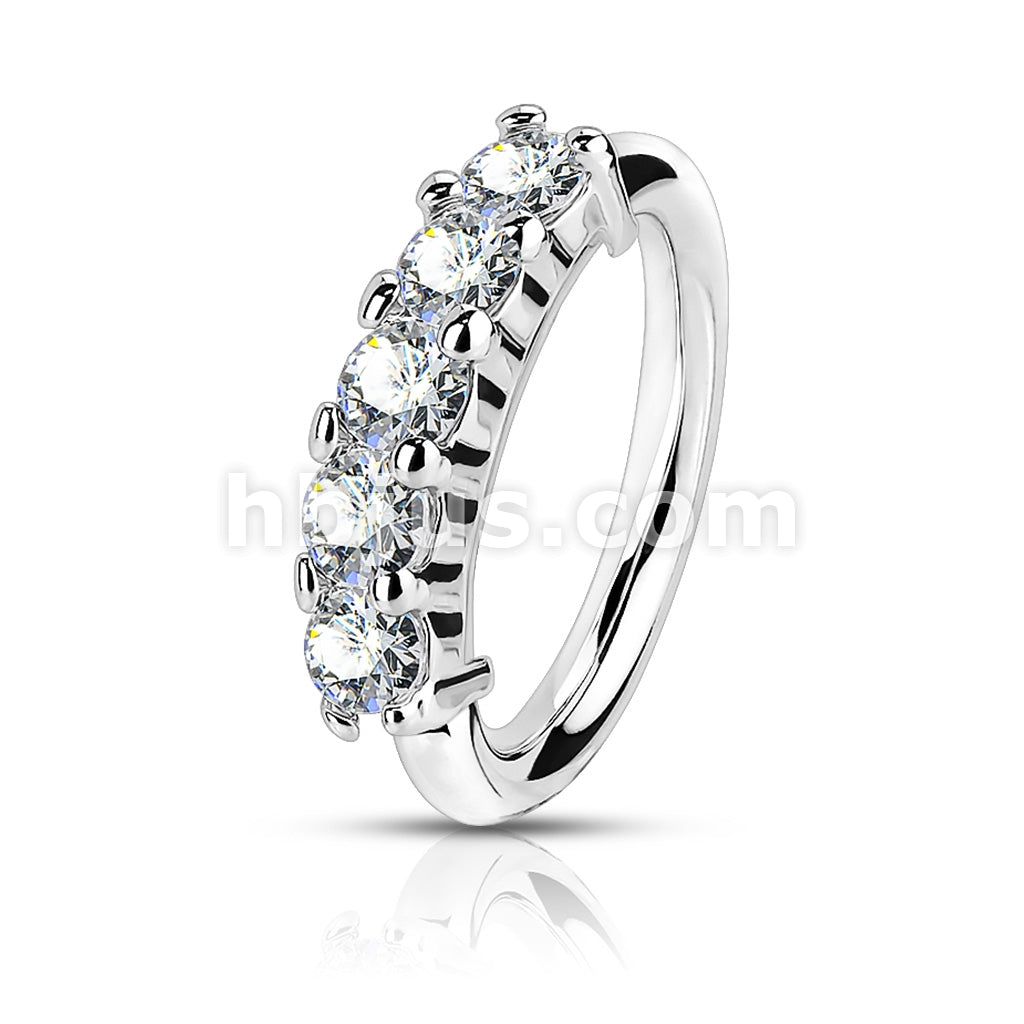 316L Surgical Steel 316L Surgical Steel Bendable Hoop Ring With 5 Lined CZ - Image 2