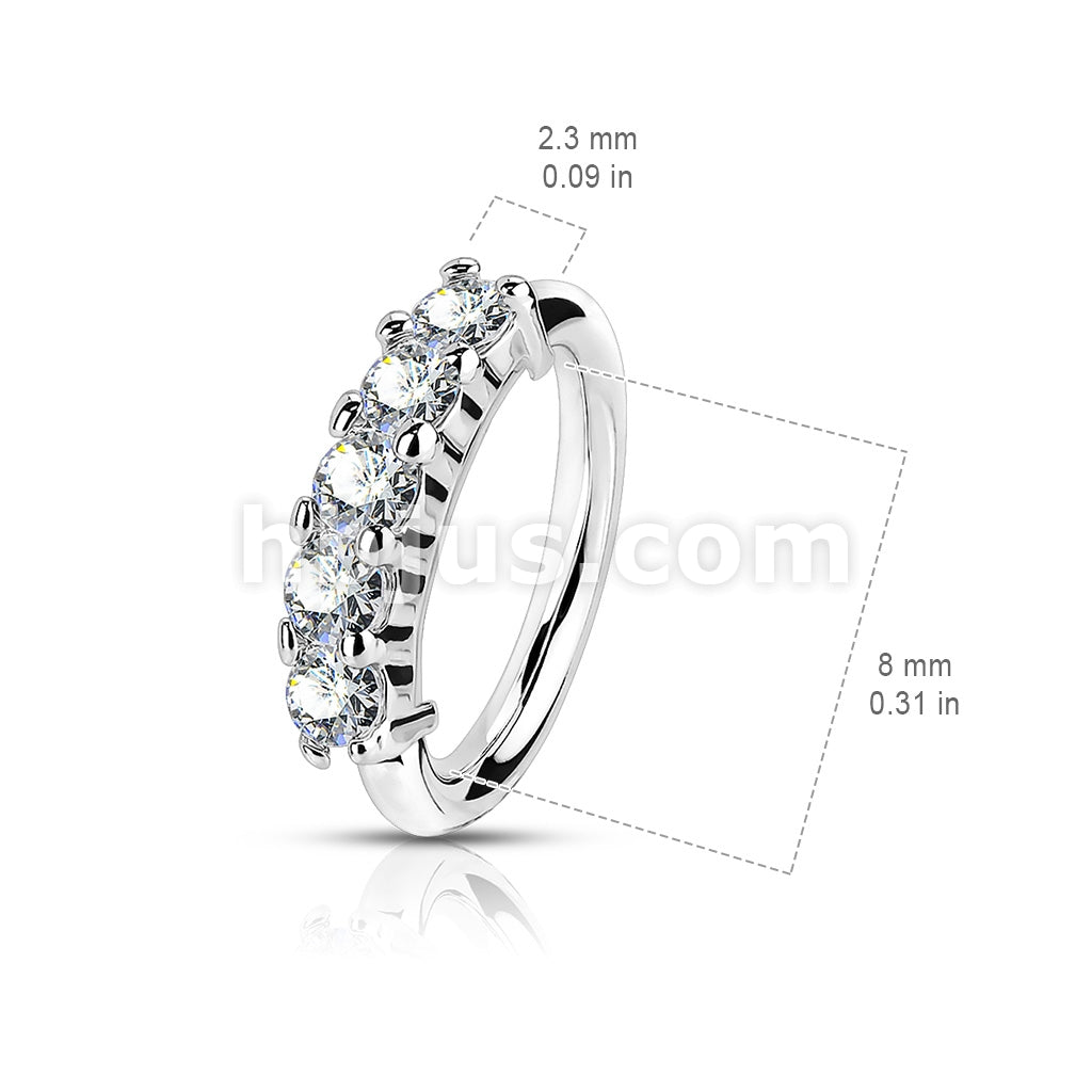 316L Surgical Steel 316L Surgical Steel Bendable Hoop Ring With 5 Lined CZ - Image 5