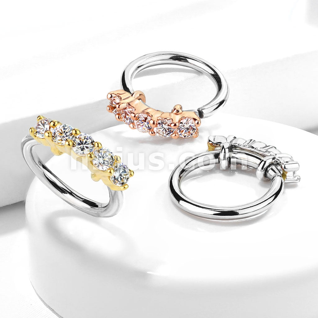 316L Surgical Steel 316L Surgical Steel Bendable Hoop Ring With 5 Lined CZ - Image 7