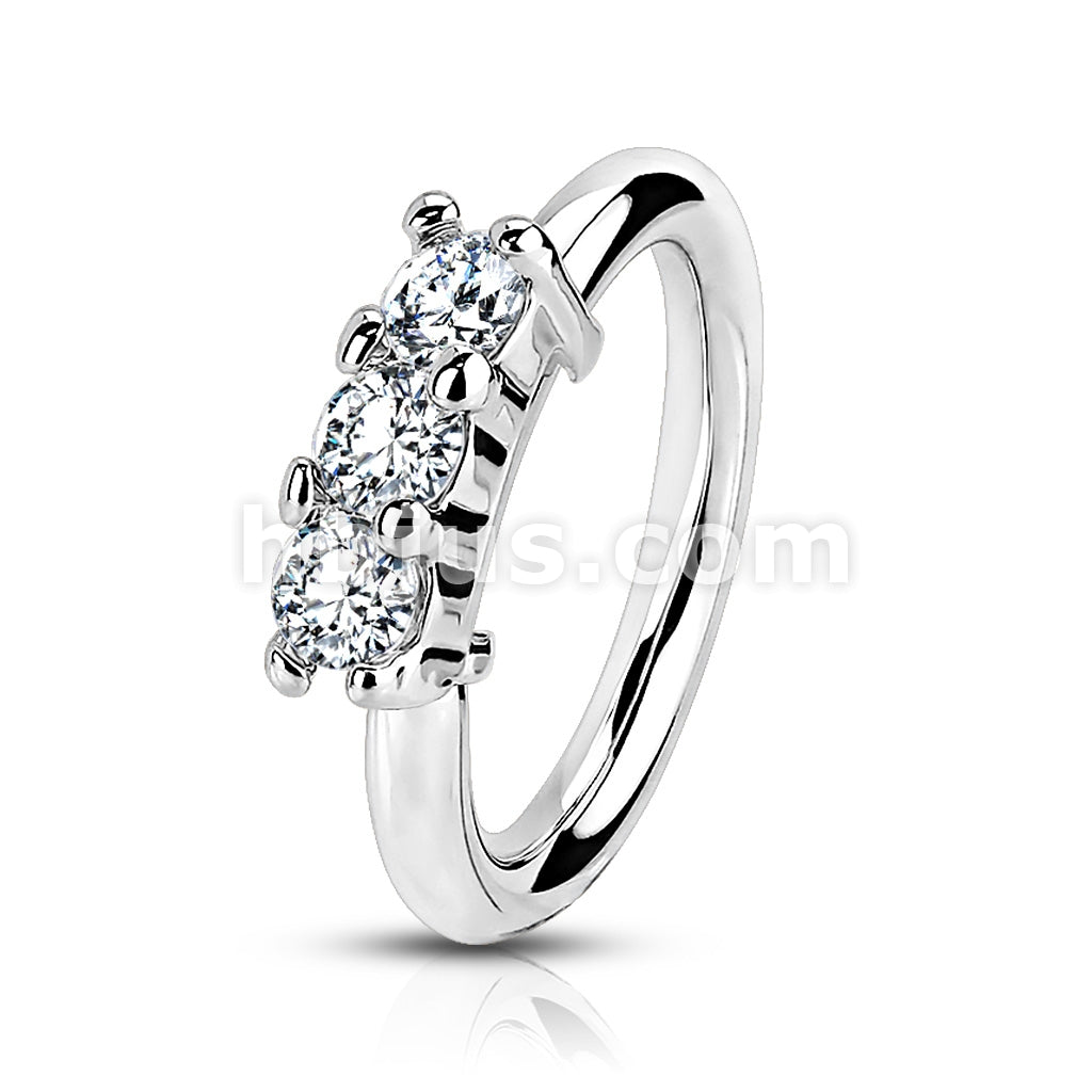 316L Surgical Steel 316L Surgical Steel Bendable Hoop Ring With 3 Lined CZ - Image 2