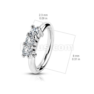 316L Surgical Steel 316L Surgical Steel Bendable Hoop Ring With 3 Lined CZ - Image 5