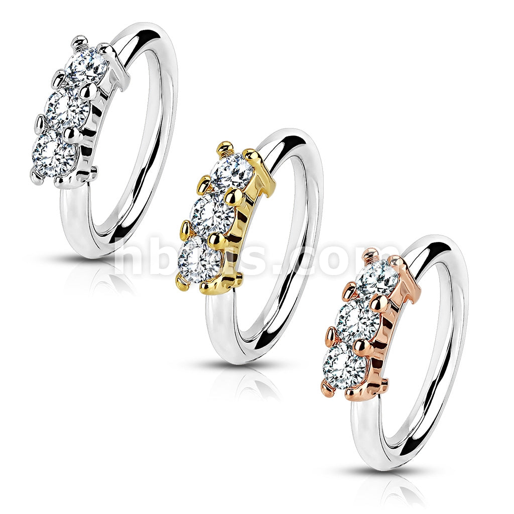 316L Surgical Steel 316L Surgical Steel Bendable Hoop Ring With 3 Lined CZ - Image 6