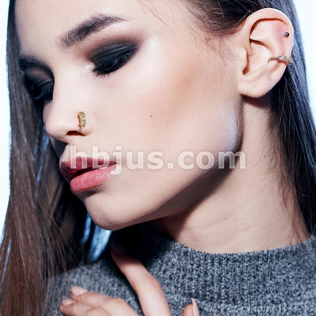 316L Surgical Steel 316L Surgical Steel Bendable Hoop Ring With 3 Lined CZ - Image 8