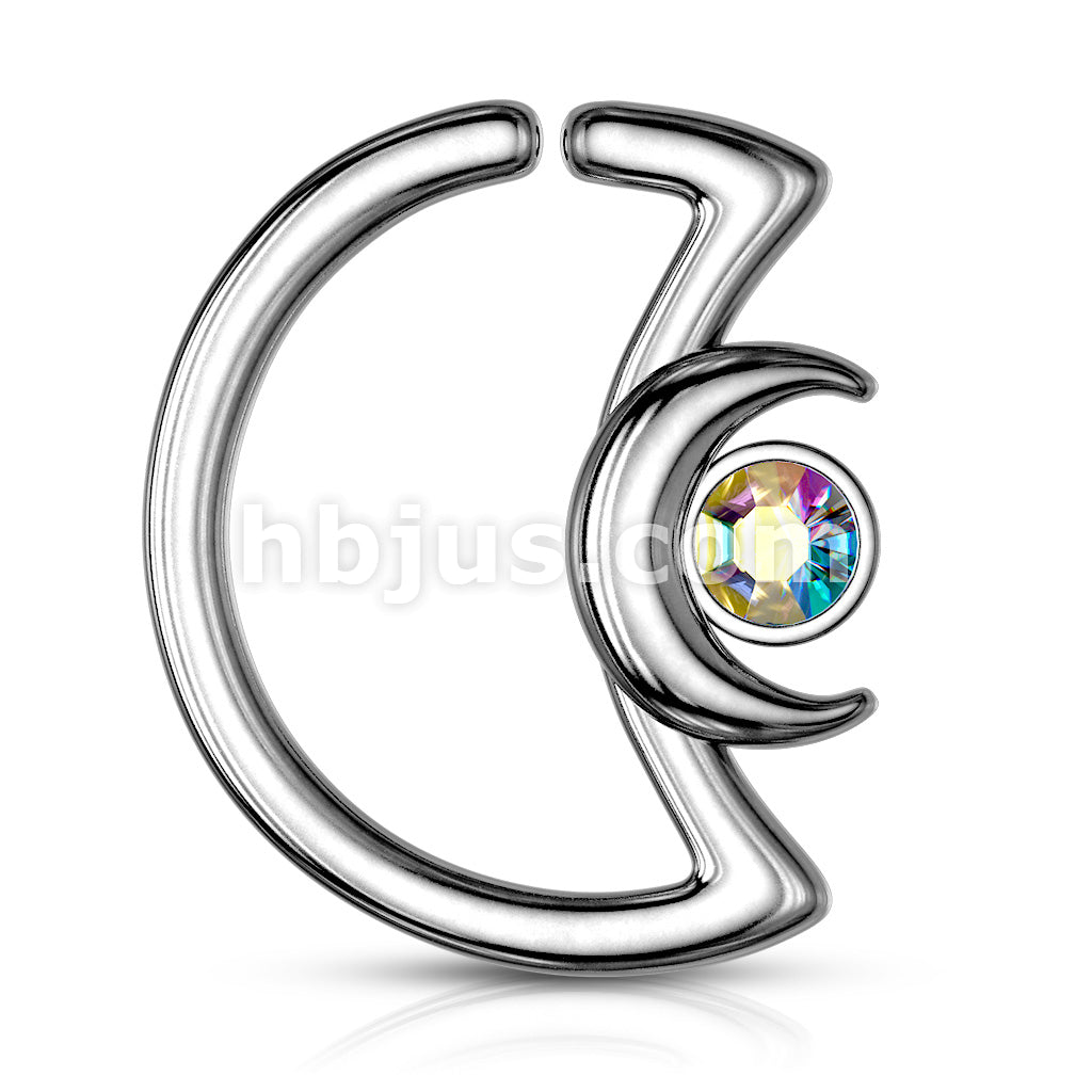 Crescent Moon with Crystal on Crescent Moon Shape 316L Surgical Steel... - Image 3
