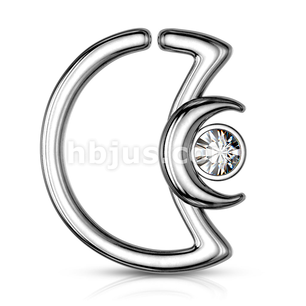 Crescent Moon with Crystal on Crescent Moon Shape 316L Surgical Steel... - Image 4