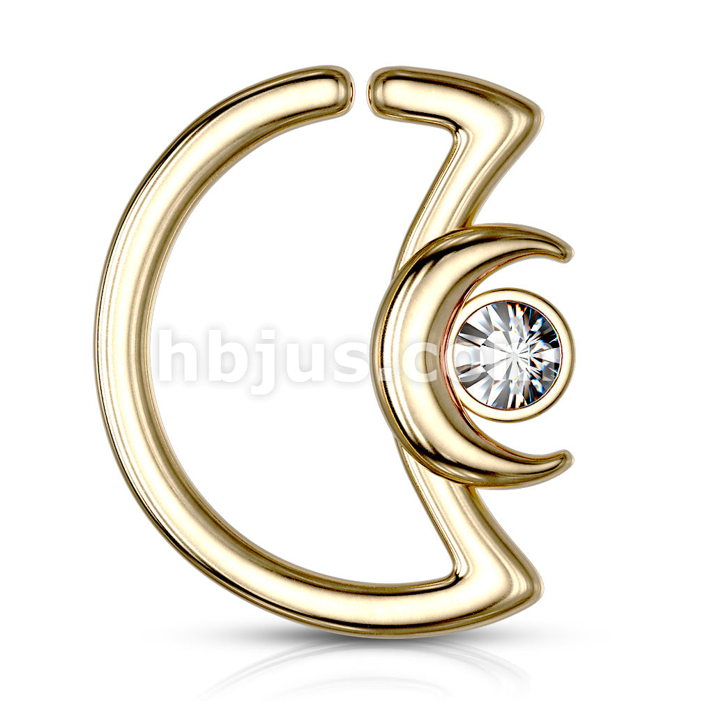 Crescent Moon with Crystal on Crescent Moon Shape 316L Surgical Steel... - Image 5