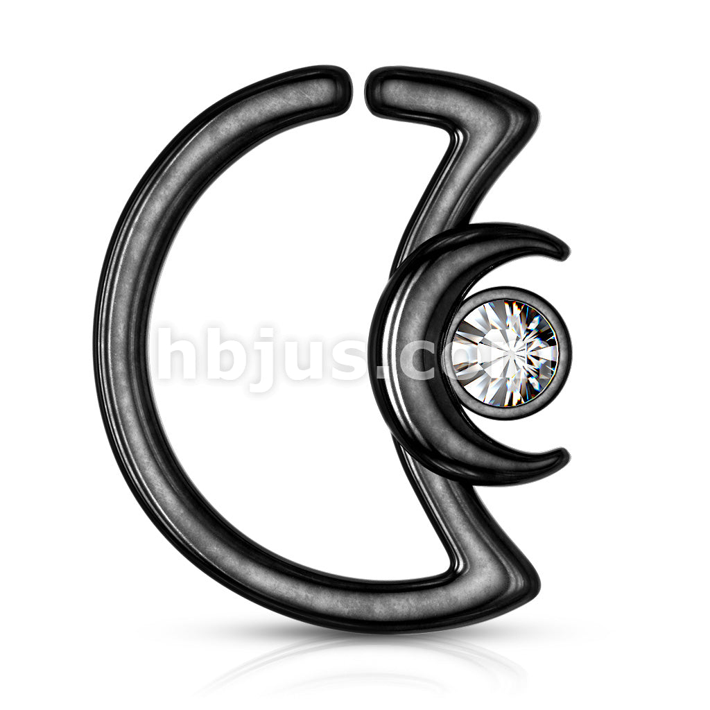 Crescent Moon with Crystal on Crescent Moon Shape 316L Surgical Steel... - Image 6