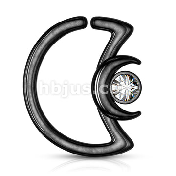 Crescent Moon with Crystal on Crescent Moon Shape 316L Surgical Steel... - Image 6