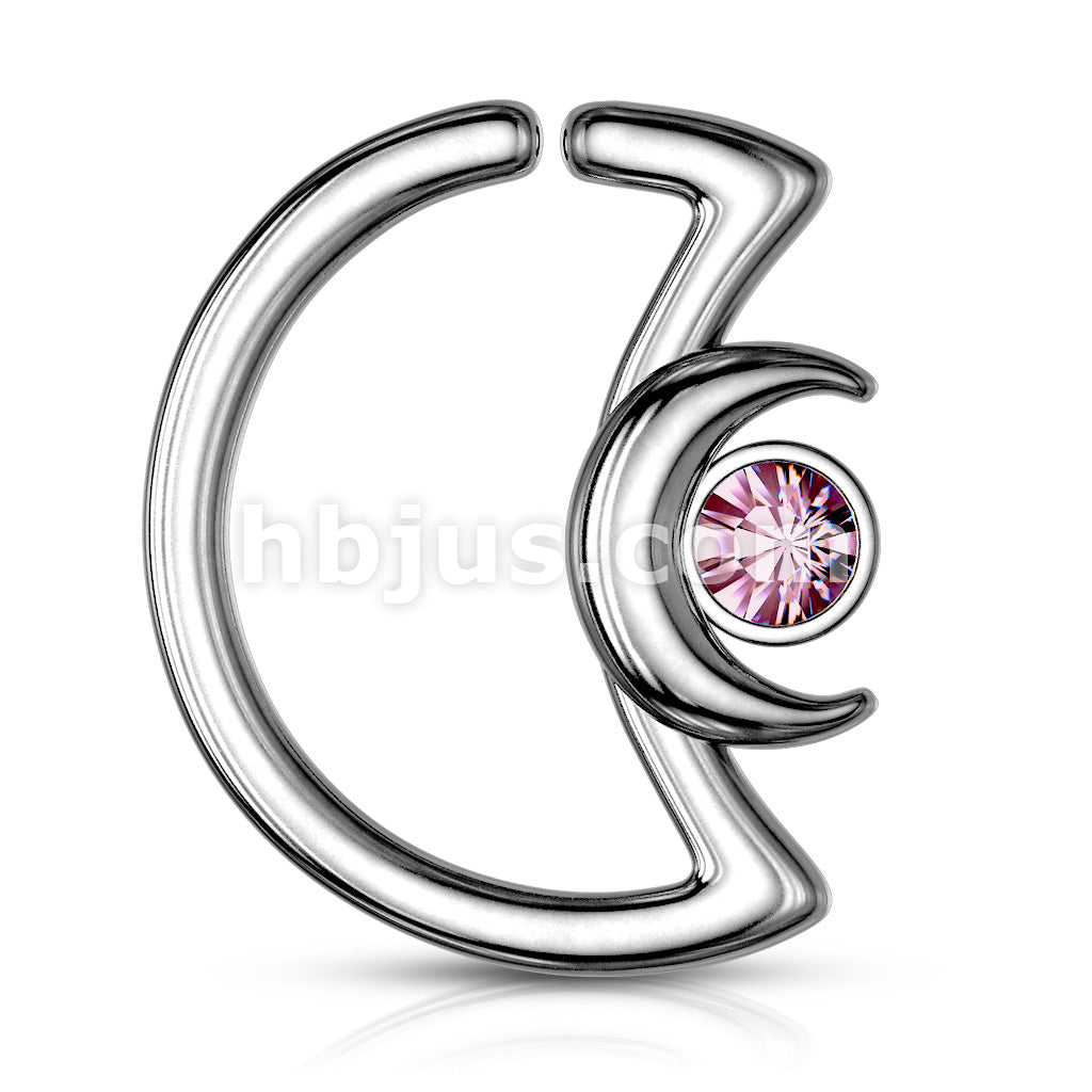 Crescent Moon with Crystal on Crescent Moon Shape 316L Surgical Steel... - Image 7