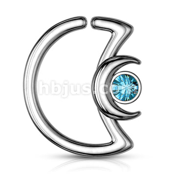 Crescent Moon with Crystal on Crescent Moon Shape 316L Surgical Steel... - Image 8