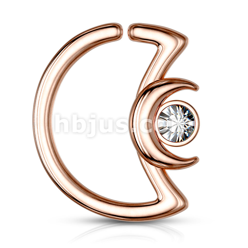 Crescent Moon with Crystal on Crescent Moon Shape 316L Surgical Steel... - Image 9
