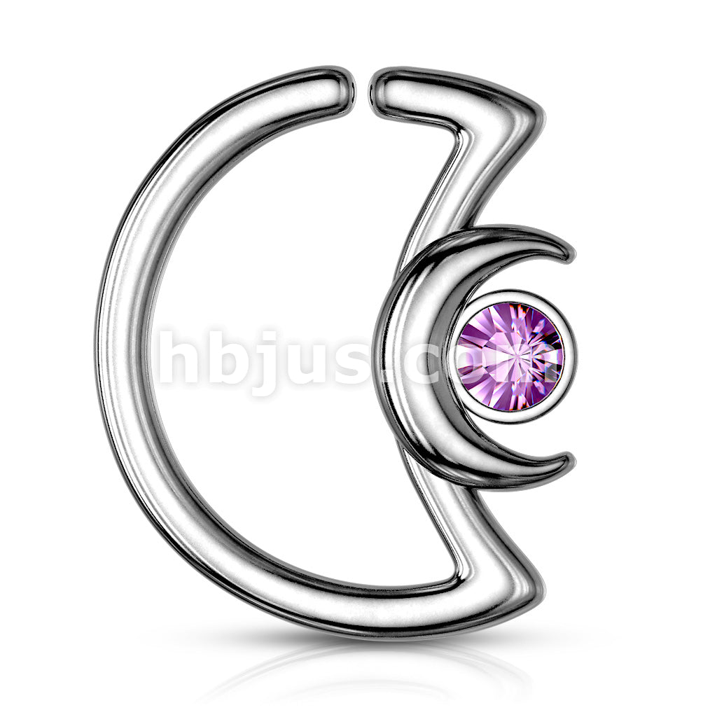 Crescent Moon with Crystal on Crescent Moon Shape 316L Surgical Steel... - Image 10