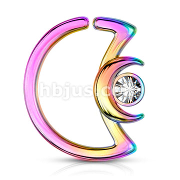 Crescent Moon with Crystal on Crescent Moon Shape 316L Surgical Steel... - Image 11