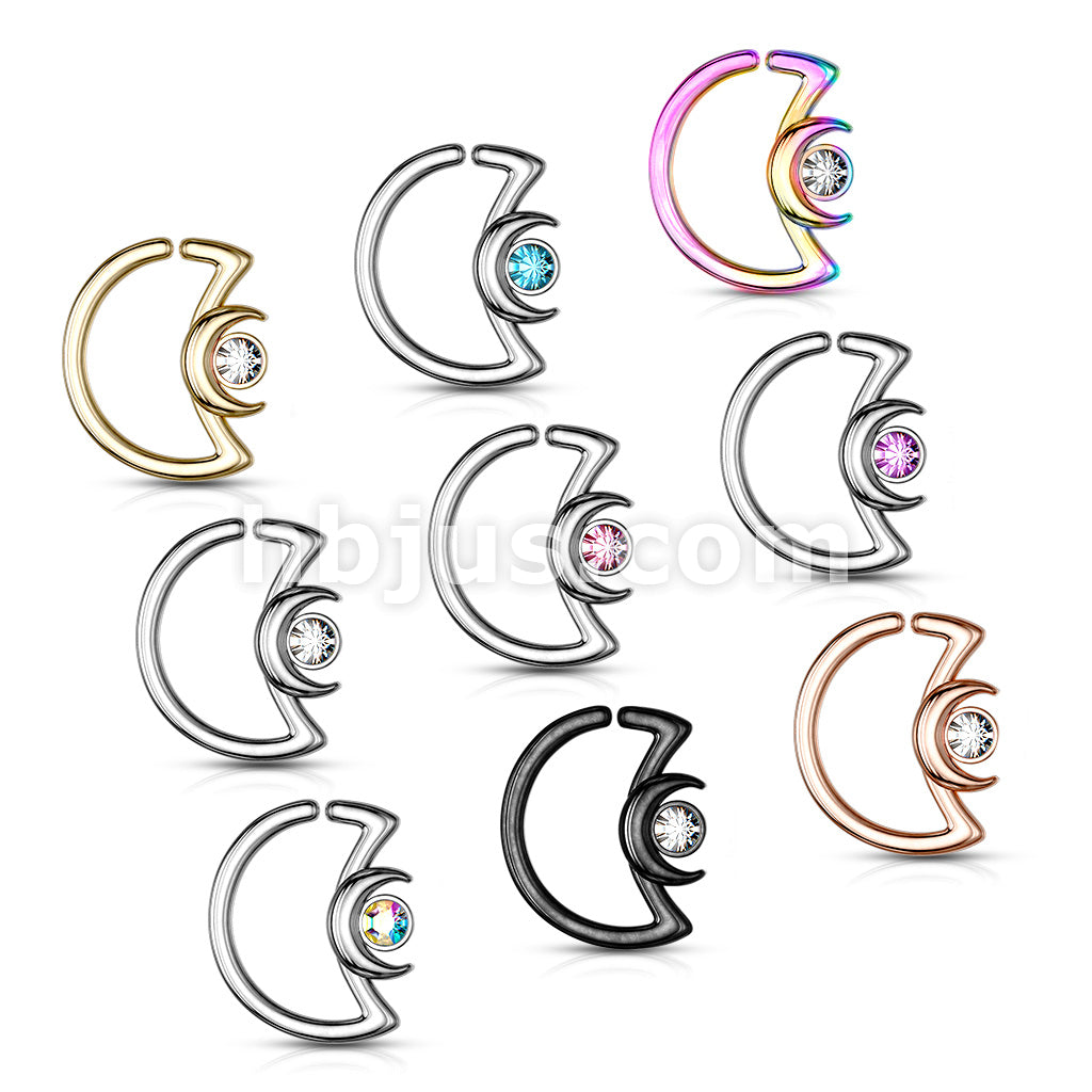 Crescent Moon with Crystal on Crescent Moon Shape 316L Surgical Steel... - Image 13