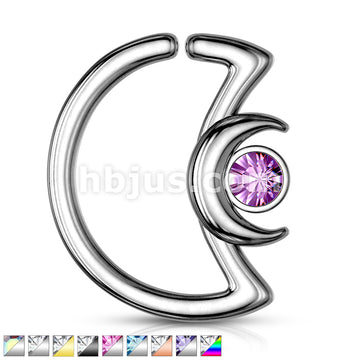 Crescent Moon with Crystal on Crescent Moon Shape 316L Surgical Steel... - Image 2