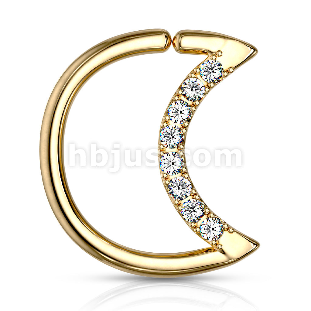 Brass Crystal Lined Crescent Moon Shaped 316L Surgical Steel Ear... - Image 3