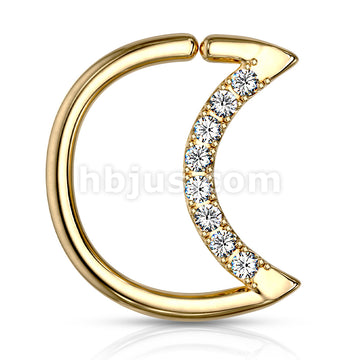 Brass Crystal Lined Crescent Moon Shaped 316L Surgical Steel Ear... - Image 3