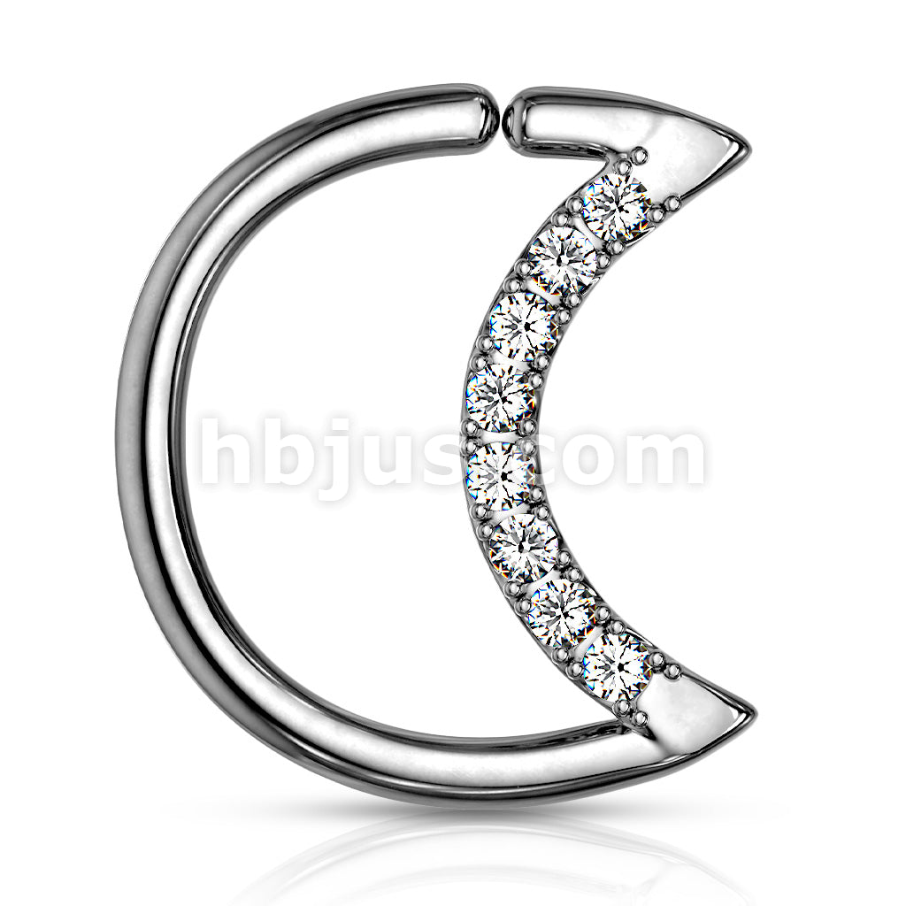 Brass Crystal Lined Crescent Moon Shaped 316L Surgical Steel Ear... - Image 4