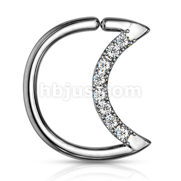 Brass Crystal Lined Crescent Moon Shaped 316L Surgical Steel Ear... - Image 4