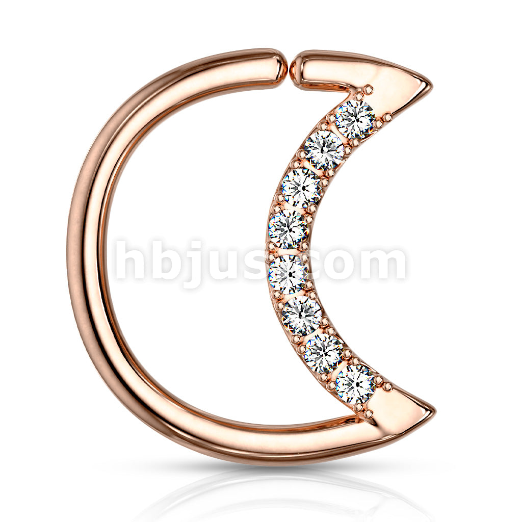 Brass Crystal Lined Crescent Moon Shaped 316L Surgical Steel Ear... - Image 5