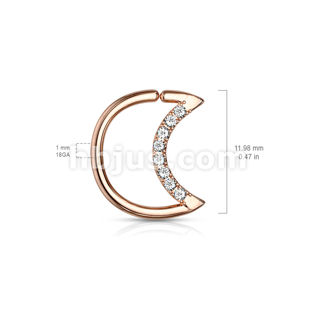 Brass Crystal Lined Crescent Moon Shaped 316L Surgical Steel Ear... - Image 6