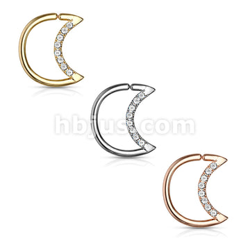 Brass Crystal Lined Crescent Moon Shaped 316L Surgical Steel Ear... - Image 7