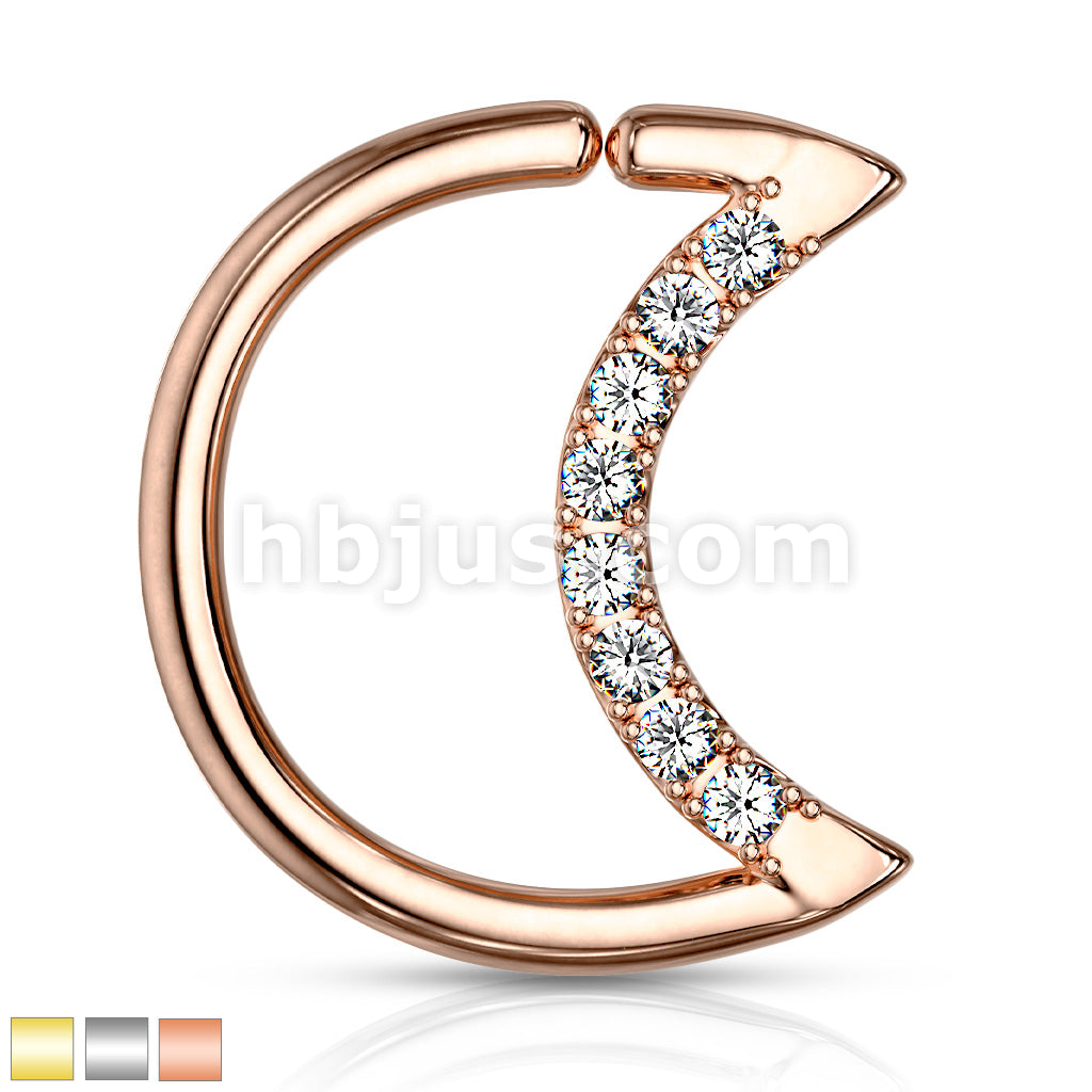 Brass Crystal Lined Crescent Moon Shaped 316L Surgical Steel Ear... - Image 2