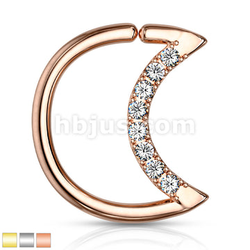 Brass Crystal Lined Crescent Moon Shaped 316L Surgical Steel Ear... - Image 2