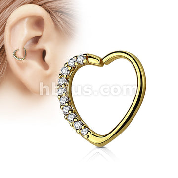 Brass Lined CZ Set Heart 16 Gauge Ear Cartilage Hoop Rings - Image 3