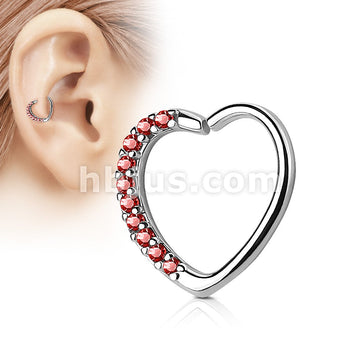 Brass Lined CZ Set Heart 16 Gauge Ear Cartilage Hoop Rings - Image 5