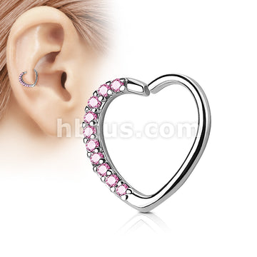 Brass Lined CZ Set Heart 16 Gauge Ear Cartilage Hoop Rings - Image 9