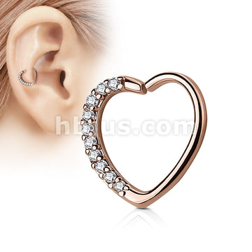 Brass Lined CZ Set Heart 16 Gauge Ear Cartilage Hoop Rings - Image 11