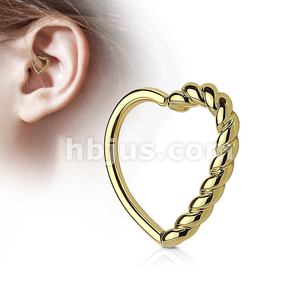 Brass Half Braided Heart 16 Gauge Ear Cartilage Hoop Rings - Image 2