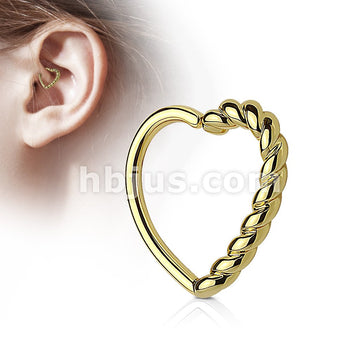Brass Half Braided Heart 16 Gauge Ear Cartilage Hoop Rings - Image 2