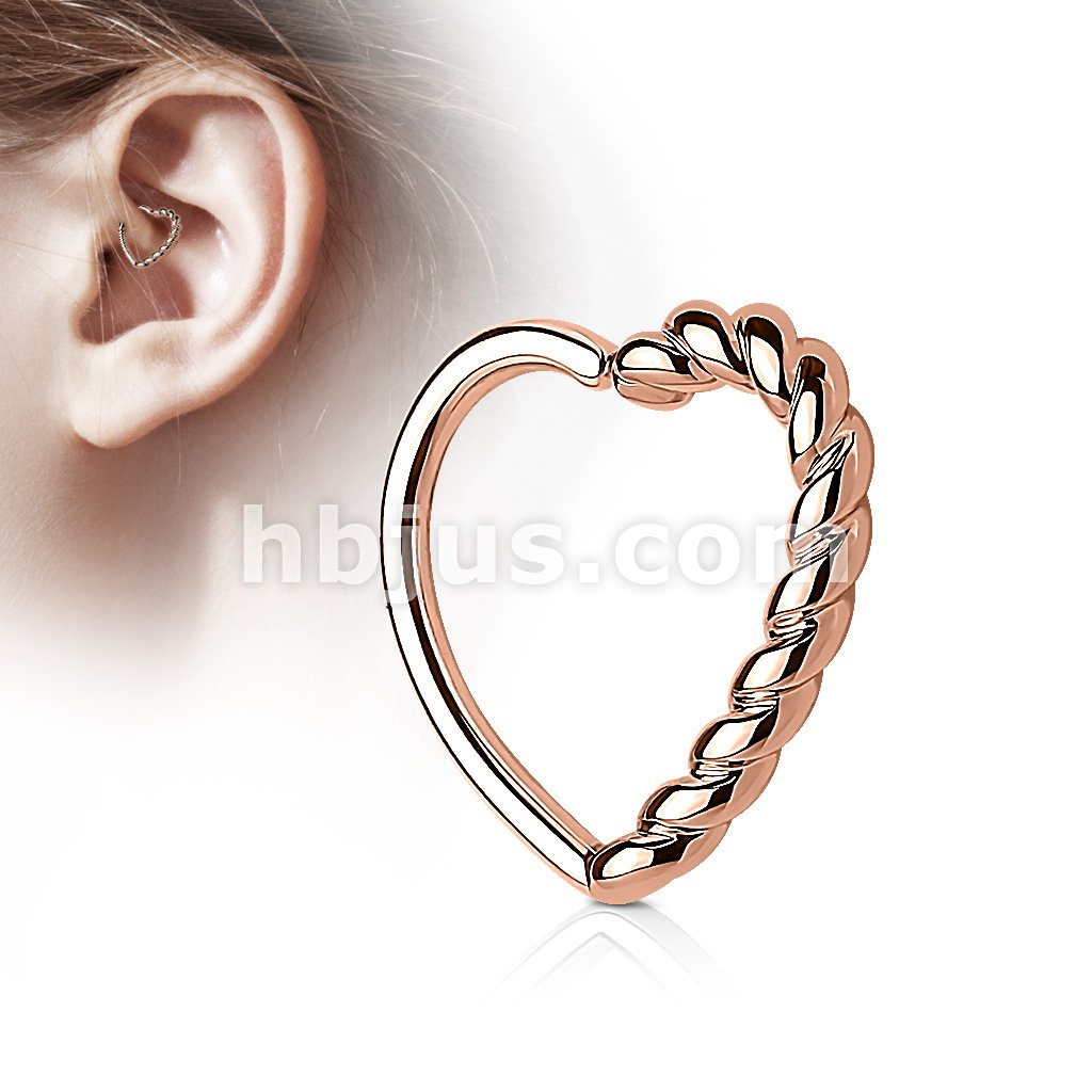 Brass Half Braided Heart 16 Gauge Ear Cartilage Hoop Rings - Image 3