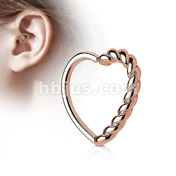 Brass Half Braided Heart 16 Gauge Ear Cartilage Hoop Rings - Image 3