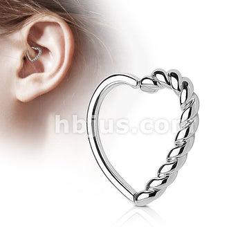 Brass Half Braided Heart 16 Gauge Ear Cartilage Hoop Rings - Image 4