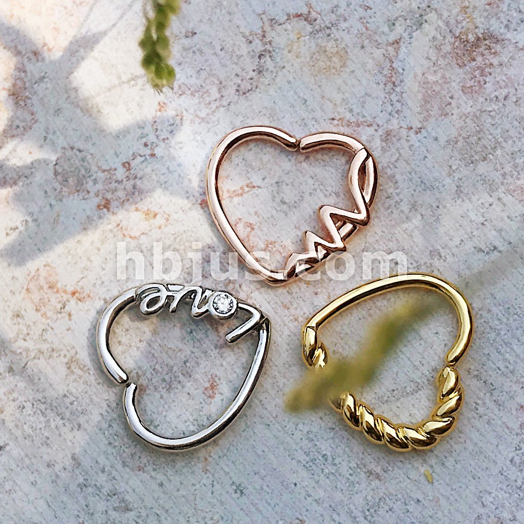 Brass Half Braided Heart 16 Gauge Ear Cartilage Hoop Rings - Image 5