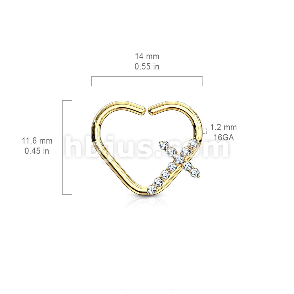 Brass CZ Paved Cross Heart Shape Ear Cartilge, Daith Hoop Rings - Image 9
