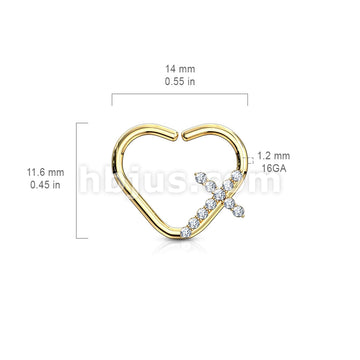 Brass CZ Paved Cross Heart Shape Ear Cartilge, Daith Hoop Rings - Image 9