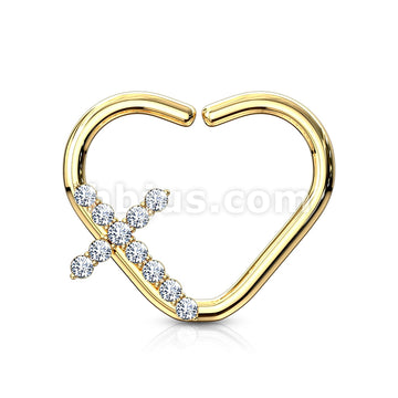 Brass CZ Paved Cross Heart Shape Ear Cartilge, Daith Hoop Rings - Image 6