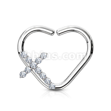 Brass CZ Paved Cross Heart Shape Ear Cartilge, Daith Hoop Rings - Image 7