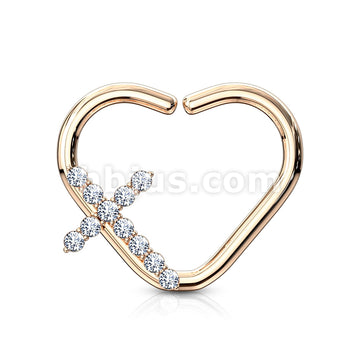 Brass CZ Paved Cross Heart Shape Ear Cartilge, Daith Hoop Rings - Image 8